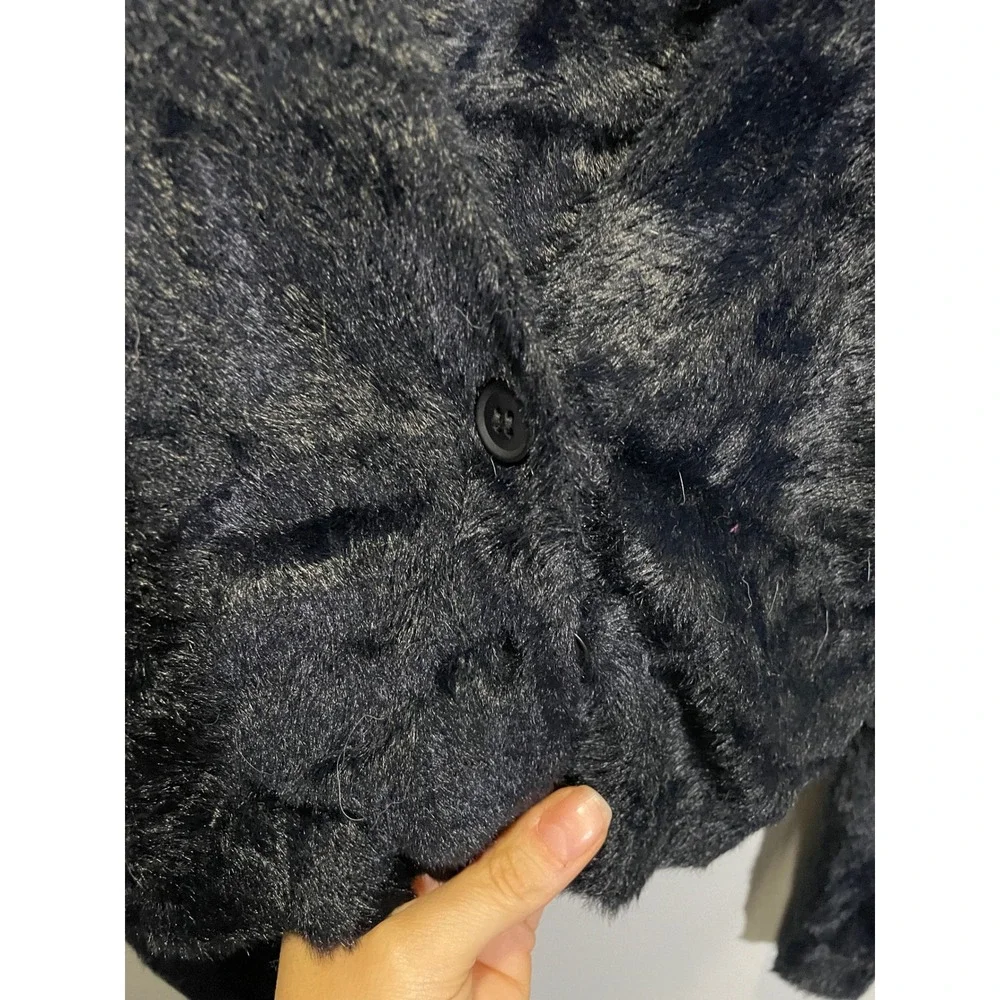 Katie J NYC Faux Fur Cardigan Girls‎ Size M Black Cropped Cozy Glam Party Wear